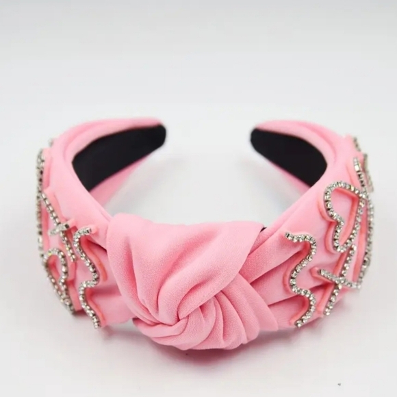 NWT HEART RHINESTONE KNOTTED HEADBAND PINK - Picture 2 of 5